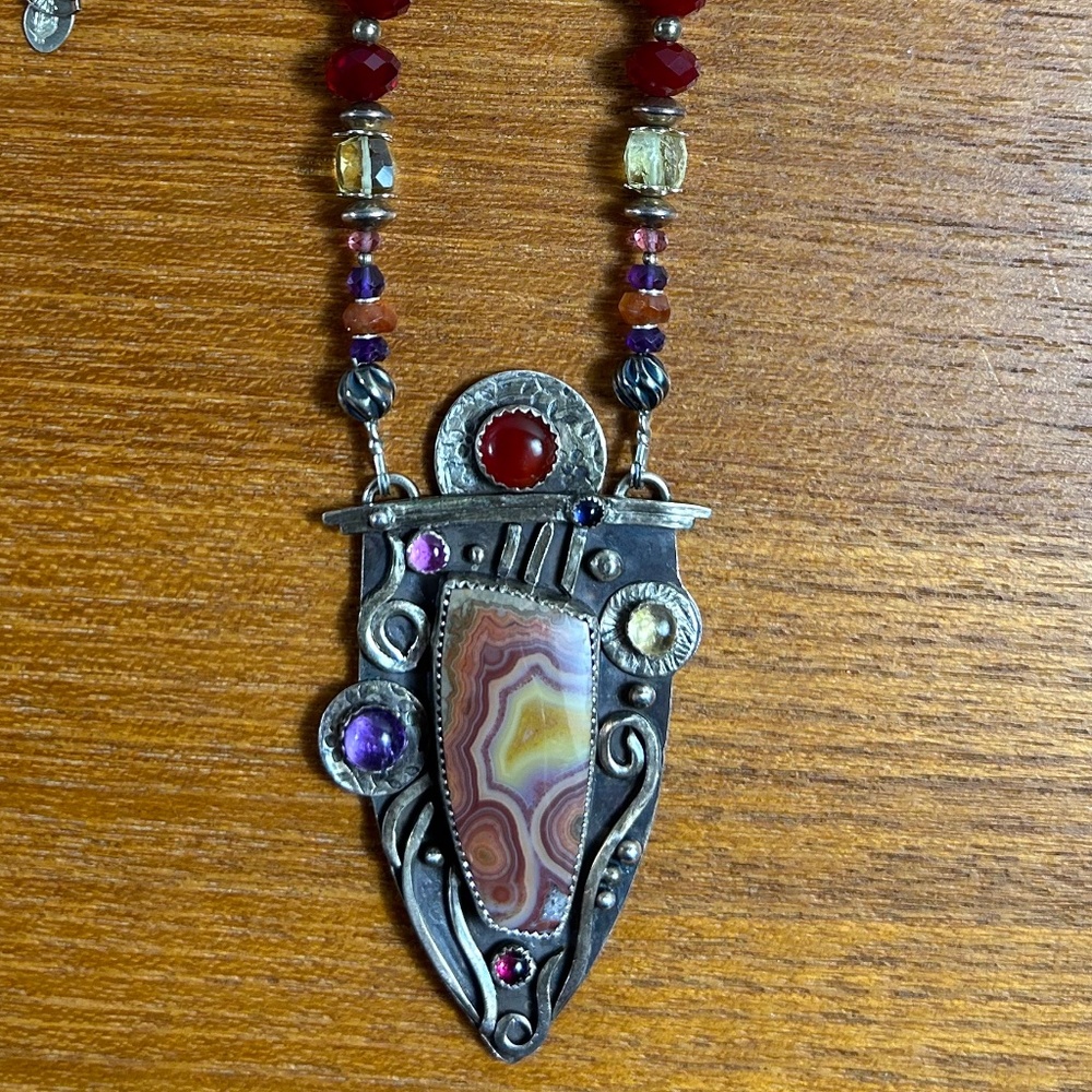 Colorful TeePee Canyon Agate w/Multi-Gem Accents Necklace & Earrings